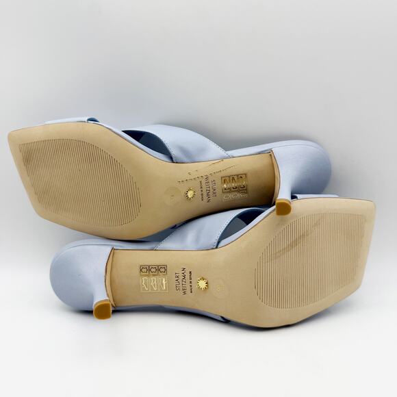 Stuart Weitzman Womens Carmen 75 Slides US 9 Light Blue Leather Heel NIB - Picture 13 of 14